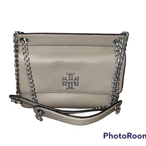 Tory Burch Britten Flap Gray Shoulder Bag